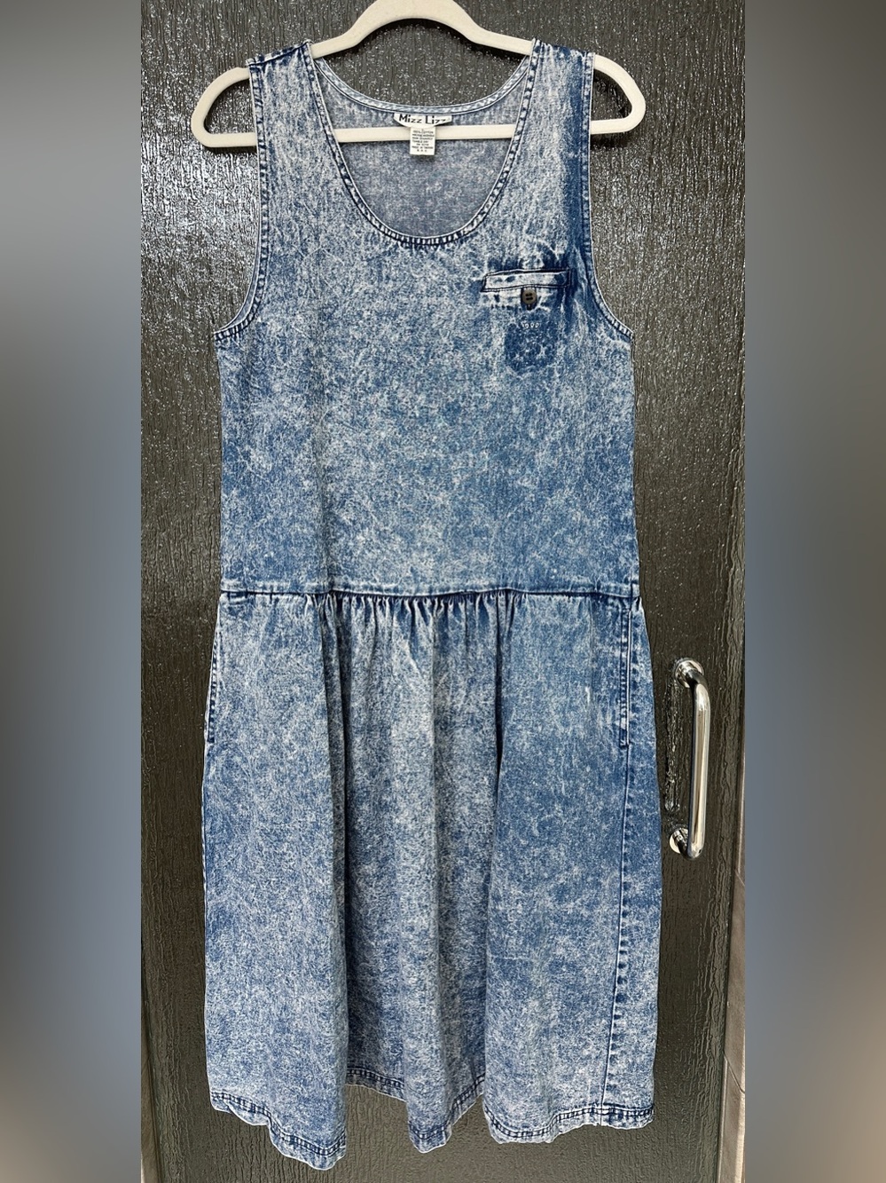 Y2K Mizz Lizz Acid Wash Denim Dress Large Blue Cotton Pockets